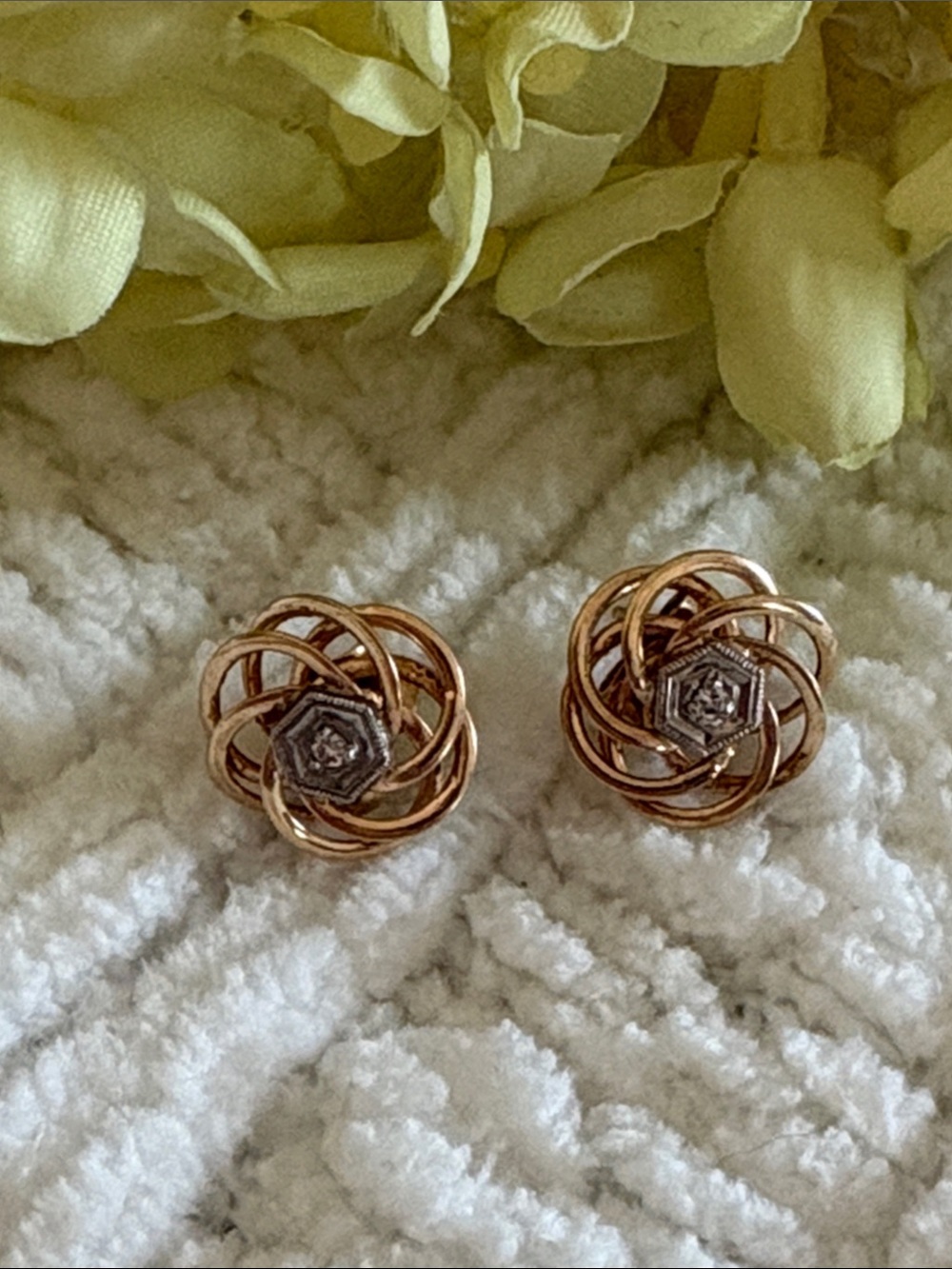 PSCO 10K Gold Knot Stud Earrings with Silver Accent